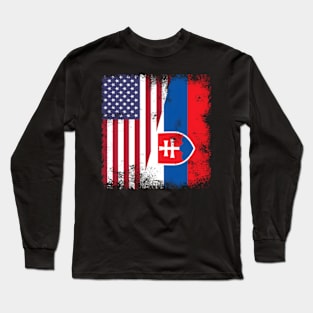 Half Slovak Slovakian Flag- Slovakia Usa Long Sleeve T-Shirt